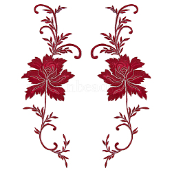 Peony Polyester Embroidery Ornament Accessories, Applique Patch, Sewing Craft Decoration for Chinese Style Cheongsam, FireBrick, 460x155x1mm(PATC-WH0008-04B)