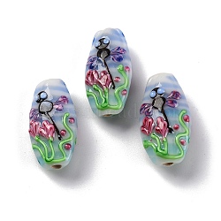 Oval Handmade Lampwork Beads , Dragonfly, 29x14.5x9.5mm, Hole: 2.5mm(LAMP-G137-D08)