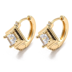 Brass with Clear Cubic Zirconia Hoop Earrings, Rectangle, Light Gold, 13x10mm(EJEW-B035-28KCG)