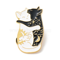 Hugging Cat Enamel Pin, Animal Alloy Brooch for Backpack Clothes, Golden, Black, 35.5x22x1mm(ENAM-B046-24)