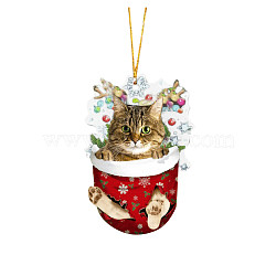 Cat in Christmas Stocking Ornaments, Acrylic Kitten Hanging Ornament for Christmas Tree Home Party Decorations, Dark Goldenrod, 80mm(WG35874-01)