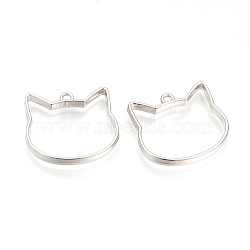 Rack Plating Alloy Kitten Open Back Bezel Pendants, for DIY UV Resin, Epoxy Resin, Pressed Flower Jewelry, Cat, Cadmium Free & Nickel Free & Lead Free, Platinum, 26x29x3.5mm, Hole: 2mm(X-PALLOY-R099-29P-FF)