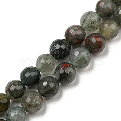 Natural Afican Bloodstone Beads Strands, Faceted(128 Facets), Round, 8~8.5mm, Hole: 1.2mm, about 45~47pcs/strand, 14.37~14.96 inch(36.5~38cm)(G-C079-B02-01)