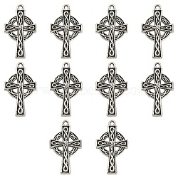 10Pcs Irish Tibetan Style Alloy Pendants, Cross, Antique Silver, 29.5x17x2.5mm, Hole: 1.6mm(PALLOY-YW0001-30)