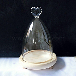 Glass Dome Cover, Decorative Display Case, Cloche Bell Jar Terrarium with Wood Base, Heart, 13.5x21~24cm(BOTT-PW0011-54A)