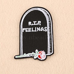 Computerized Embroidery Cloth Iron on/Sew on Patches, Costume Accessories, Appliques, Tombstone, Black, 70x50mm(X-DIY-F038-H06)