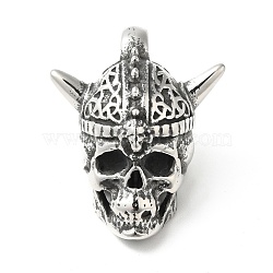 304 Stainless Steel Manual Polishing Pendants, Skull Charms, Antique Silver, 40x31x23.5mm, Hole: 7.5mm(STAS-G274-19AS)