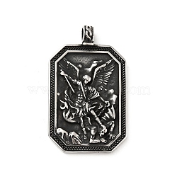 304 Stainless Steel Big Pendants, Archangel Michael Medallion, Antique Silver, 51x31x6.5mm, Hole: 4mm(STAS-P309-08AS)