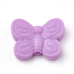 Food Grade Eco-Friendly Silicone Beads, Chewing Beads For Teethers, DIY Nursing Necklaces Making, Butterfly, Plum, 20x25x6mm, Hole: 2mm(X-SIL-N001-01G)