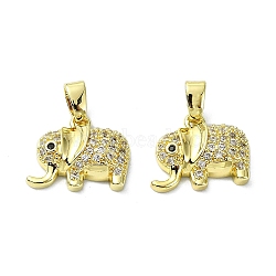 Rack Plating Brass Micro Pave Clear Cubic Zirconia Pendants, Long-Lasting Plated, Lead Free & Cadmium Free, Elephant, Real 18K Gold Plated, 13x16.5x4mm, Hole: 2.5x4.5mm(KK-R157-03G)