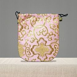 Chinese Style Brocade Drawstring Gift Blessing Bags, Jewelry Storage Pouches for Wedding Party Candy Packaging, Rectangle, Pink, 20x16cm(PW-WG35235-03)