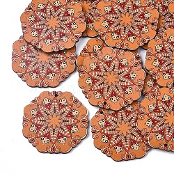 Printed Basswood Pendants, Octagon, Coral, 44.5x44.5x3mm, Hole: 2mm(X-WOOD-S045-007F)