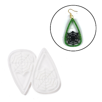 DIY Teardrop with Spider Web Pendants Silicone Molds, Resin Casting Molds, For UV Resin, Epoxy Resin Jewelry Making, Halloween Theme, White, 73x64x3mm, Hole: 2mm, Inner Diameter: 60x36mm