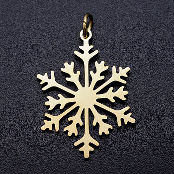 201 Stainless Steel Pendants, with Unsoldered Jump Rings, Christmas Snowflake, Golden, 26.5x19x1mm, Hole: 3mm, Jump Ring: 5x0.8mm