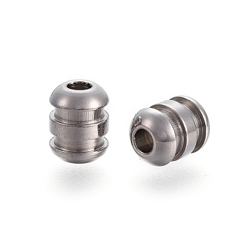 304 Stainless Steel Beads, Grooved Beads, Column, Stainless Steel Color, 7x9mm, Hole: 3mm