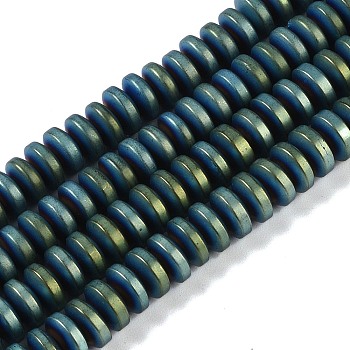 Electroplated Synthetic Non-magnetic Hematite Beads Strands, Disc, Heishi Beads, Blue Plated, 6x3mm, Hole: 1mm, about 135pcs/strand, 15.75''(40cm)