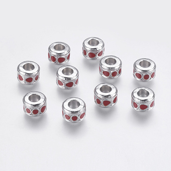 Alloy European Beads, with Enamel, Large Hole Beads, Lead Free & Cadmium Free & Nickel Free, Column, Platinum Color, Size: about 10mm in diameter, 7mm thick, hole: 4.5mm