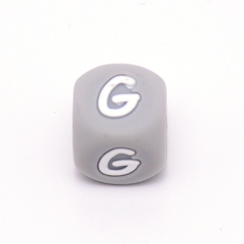 Silicone Alphabet Beads for Bracelet or Necklace Making, Letter Style, Gray Cube, Letter.G, 12x12x12mm, Hole: 3mm