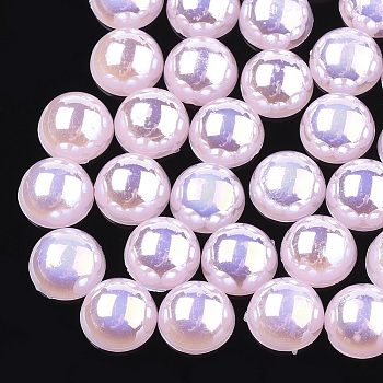 ABS Plastic Imitation Pearl Cabochons, AB Color Plated, Half Round, Pink, 8x4mm, 3000pcs/bag