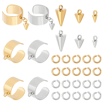 DIY Cone Charm Cuff Ring Making Kit, Including Stainless Steel Loop Ring Base, 304 Stainless Steel Pendant & Jump Rings, Golden & Stainless Steel Color, 32Pcs/box