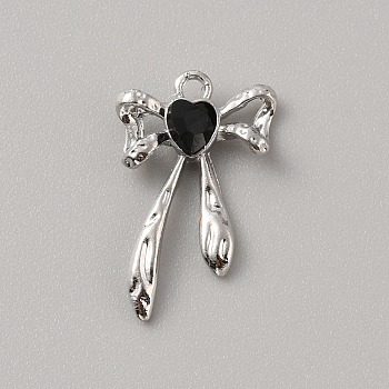 Alloy Pendants, with Plastic, Platinum, Bowknot, 22x15x4mm, Hole: 1.6mm