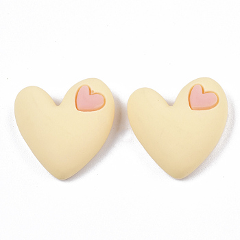 Opaque Resin Cabochons, Heart, Champagne Yellow, 19x20x8mm