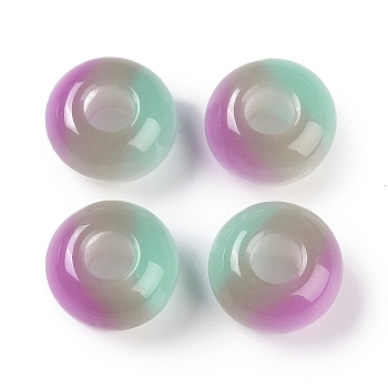 Triple Color Resin European Beads, Large Hole Beads, Imitation Cat Eye, Rondelle, Dark Sea Green, 13.5x7.5mm, Hole: 5mm