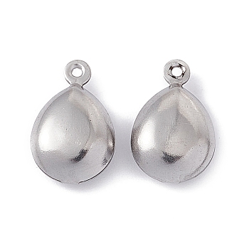 304 Stainless Steel Pendants, Teardrop Charms, Stainless Steel Color, 15x9.5x5mm, Hole: 1mm