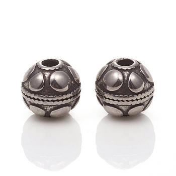 304 Stainless Steel Beads, Round, Antique Silver, 9x8.5mm, Hole: 2mm