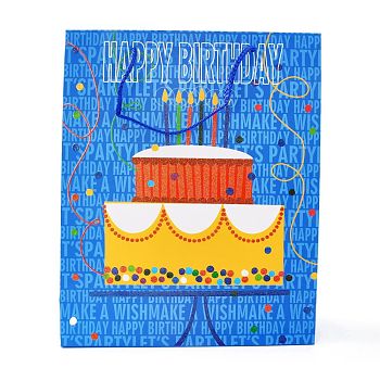 Birthday Theme Rectangle Paper Bags, with Handles, for Gift Bags and Shopping Bags, Cake Pattern, 26x10x32cm