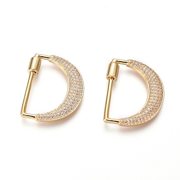 Brass Micro Pave Cubic Zirconia Screw Carabiner Lock Charms, for Necklaces Making, Long-Lasting Plated, Letter, Golden, Clear, Letter.D, 34x25x3.5mm