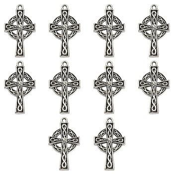 10Pcs Irish Tibetan Style Alloy Pendants, Cross, Antique Silver, 29.5x17x2.5mm, Hole: 1.6mm