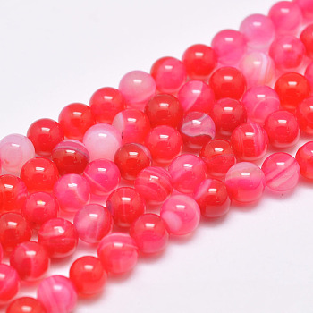Natural Striped Agate/Banded Agate Bead Strands, Dyed & Heated, Round, Grade A, Pale Violet Red, 8mm, Hole: 1mm, about 48pcs/strand, 15.1 inch(385mm)