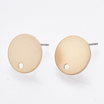 Smooth Surface Iron Stud Earring Findings, Raw(Unplated) Pins, Cadmium Free & Lead Free, Flat Round, Matte Gold Color, 12.5mm, Hole: 1.6mm, Pin: 0.7mm