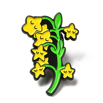 Gold Star Enamel Pin, Electrophoresis Black Plated Alloy Brooch for Backpack Clothes, Flower Pattern, 30x20.5x1.3mm