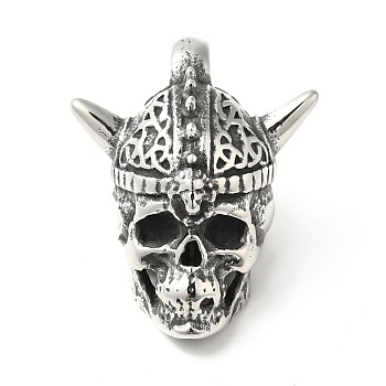 304 Stainless Steel Manual Polishing Pendants, Skull Charms, Antique Silver, 40x31x23.5mm, Hole: 7.5mm