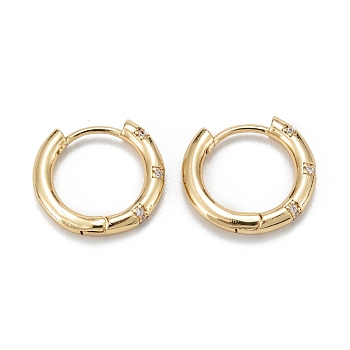 Sparkling Cubic Zirconia Huggie Hoop Earrings for Girl Women, Lead Free & Nickel Free & Cadmium Free, Brass Micro Pave Cubic Zirconia Earrings, Real 18K Gold Plated, 10 Gauge(2.5mm), 14x16x2.5mm, Pin: 0.8mm
