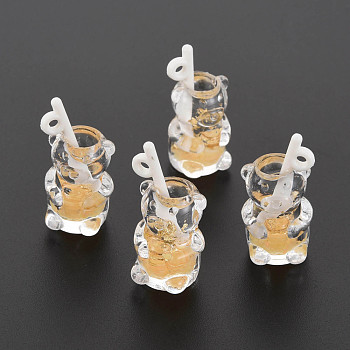 Imitation Bubble Tea/Boba Milk Tea Transparent Resin Pendants, Boba Polymer Clay inside, with Acrylic Cup and Gold Foil, Bear, Gold, 28.5~31.5x14x13mm, Hole: 1.8mm