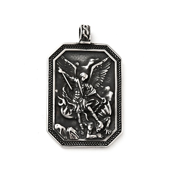 304 Stainless Steel Big Pendants, Archangel Michael Medallion, Antique Silver, 51x31x6.5mm, Hole: 4mm