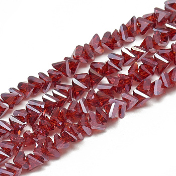 Electroplate Glass Beads Strands, Faceted Triangle, FireBrick, 6x5x4mm, Hole: 1.2mm, about 100pcs/strand, 12.99 inch