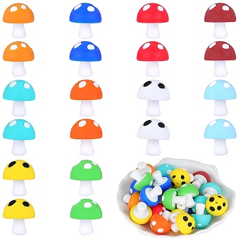 20Pcs 10 Colors Mushroom Silicone Focal Beads, Chewing Toy Accessoies for Teethers, DIY Nursing Necklaces Making, Mixed Color, 18mm, Hole: 2mm, 2pcs/color