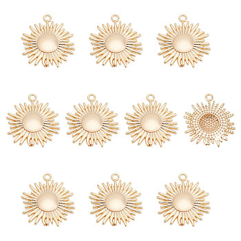 BENECREAT 10Pcs Brass Pendants, Sun Charm, Real 18K Gold Plated, 20x18x6.5mm, Hole: 1mm