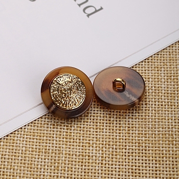 1-Hole Resin Shank Buttons, with Alloy Finding, for Garment Accessories, Flat Round, Coconut Brown, 16.5mm