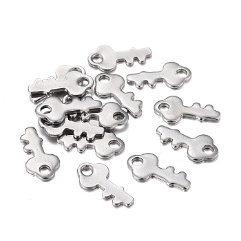 201 Stainless Steel Charms, Laser Cut, Key, Stainless Steel Color, 12.8x6.5x0.8mm, Hole: 1.8mm