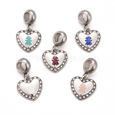 Mixed Color Heart 304 Stainless Steel Dangle Charms