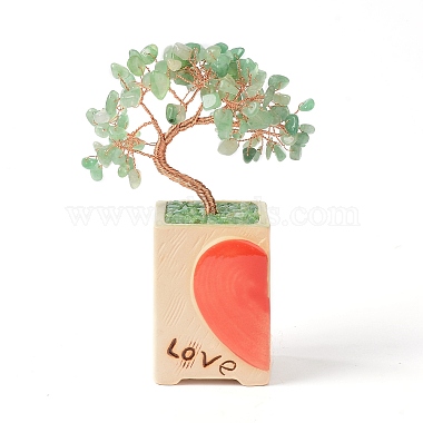 Corazón dinero árbol natural verde natural aventurina bonsai exhibir decoraciones(DJEW-G027-16RG-04)-2