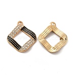Alloy Enamel Pendants, with Crystal Rhinestone, Wavy Rhombus Charm, Light Gold, 24x21x3mm, Hole: 1.8mm(FIND-G048-03KCG)