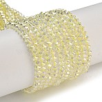 Electroplate Glass Beads Strands, Pearl Luster Plated, Faceted, Bicone, Champagne Gold, 4x4x3mm, Hole: 1mm, about 149pcs/strand, 12.2~12.6''(31~32cm)(GLAA-Q105-04W)