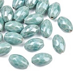 Handmade Porcelain Beads, for Necklace Decoration and Handmade DIY Material, Rice Shape, Light Sea Green, 24x16mm, Hole: 3mm(PW-WG559A4-04)