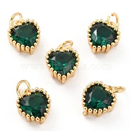 Real 18K Gold Plated Brass Inlaid Cubic Zirconia Charms, with Jump Ring, Long-Lasting Plated, Heart, Green, 8.5x7x4mm, Jump Ring: 4x0.5mm, 2.5mm Inner Diameter(ZIRC-L100-074G-07)